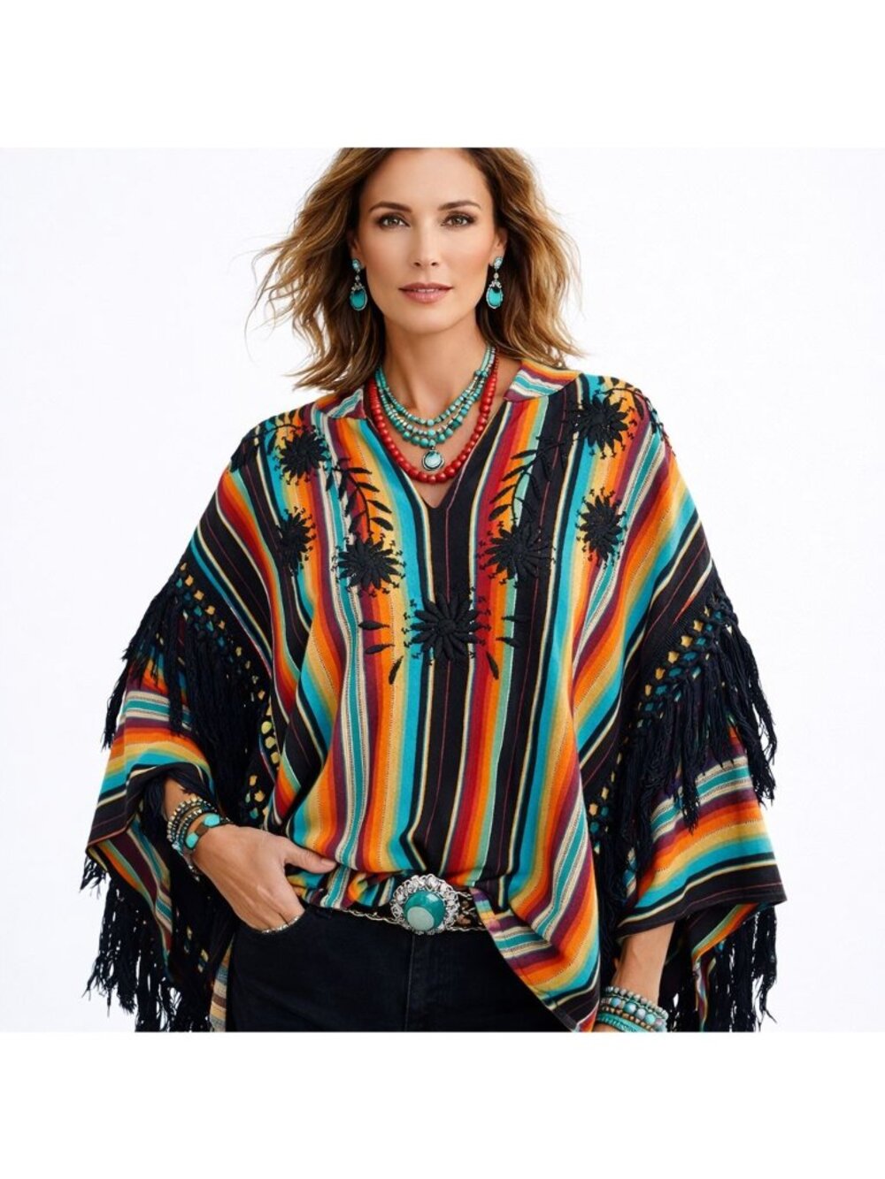 ivy jane Multicolor Southwestern Stripe Fringe Tunic